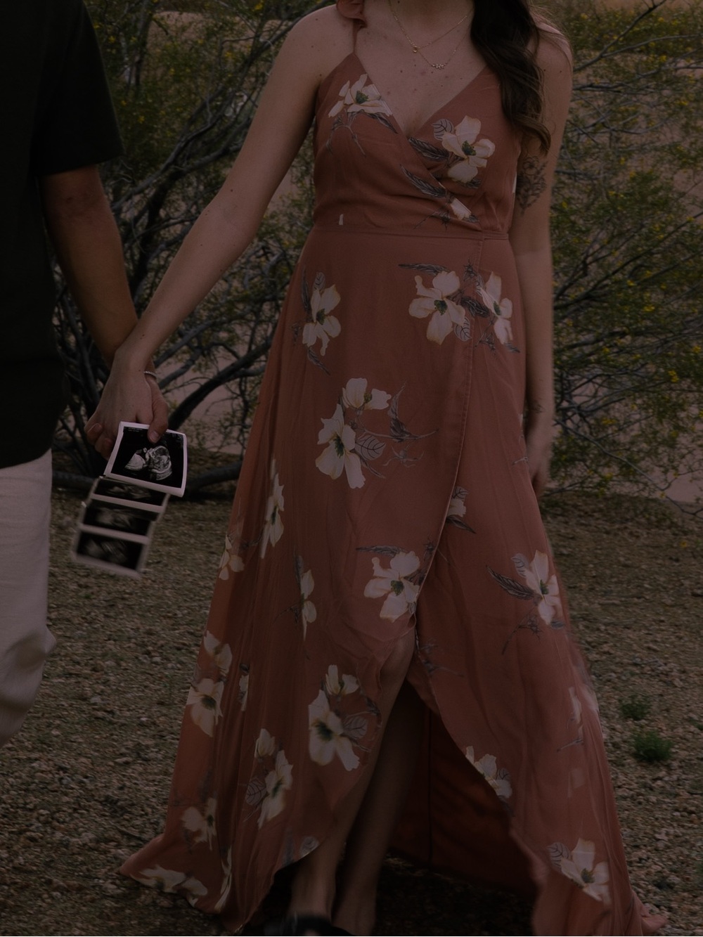 Lulu's Dusty Rust Floral Wrap Maxi Dress